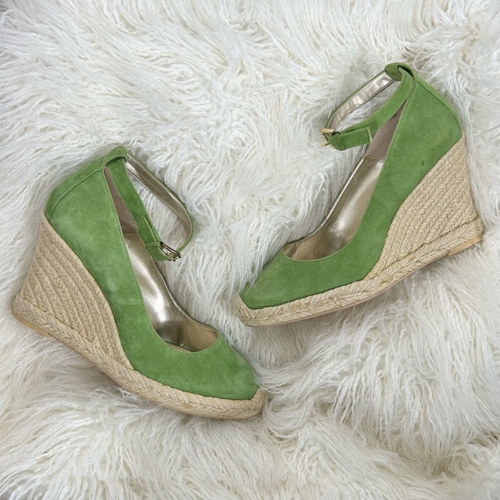 Franco Sarto Green Suede Espadrille Wedge Sandals Size 9M‎